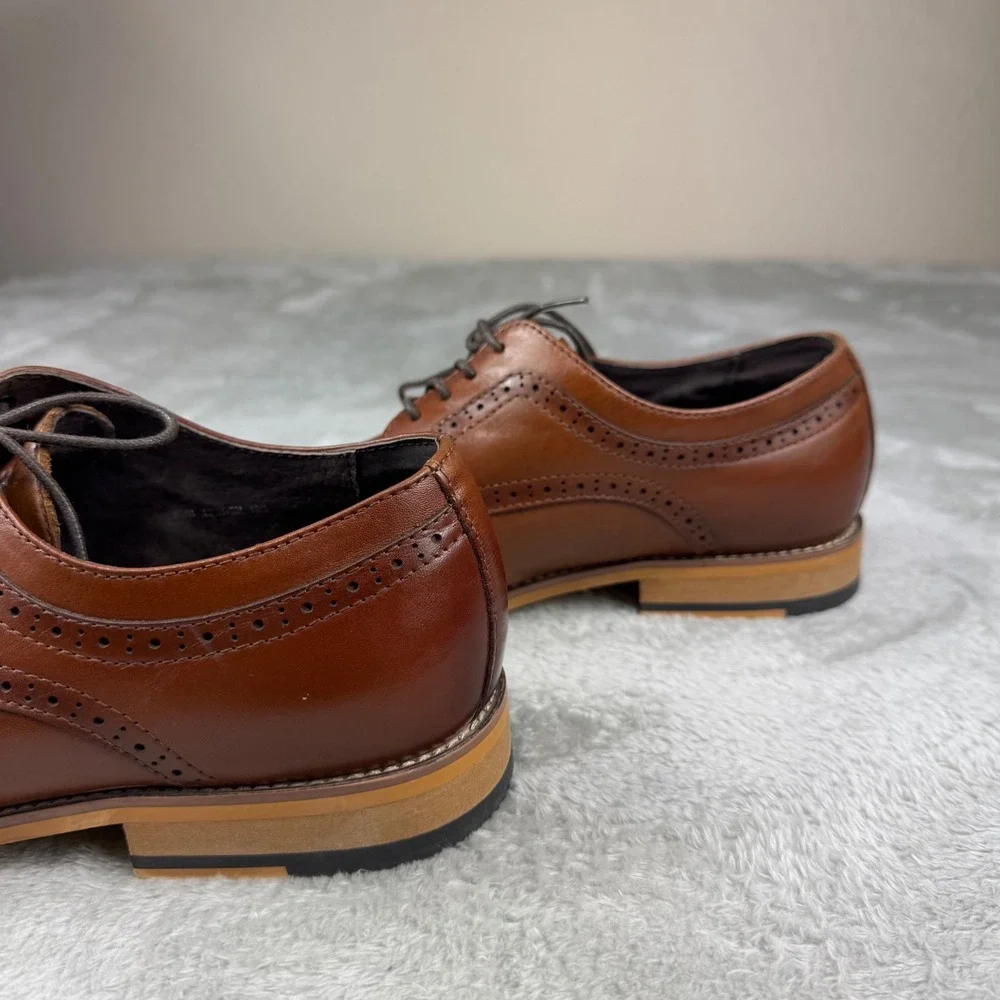 Stacy Adams Mens Cognac Brown Leather Cap Toe Brogue Oxford Dress Shoes 12M
